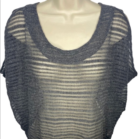 Decree Juniors Semi-Sheer Top Shirt M Gray Open Shoulders Bare Midriff - Picture 7 of 8